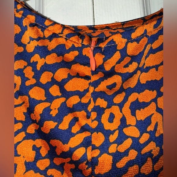 LULUS Color Me Wild Orange and Navy Blue Leopard Print Peplum Top size M. NWOT - Picture 5 of 12